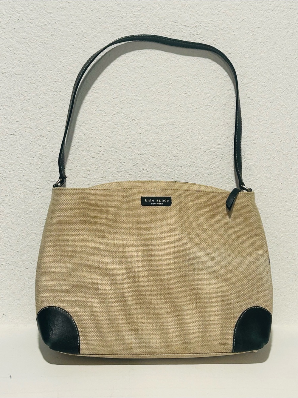 kate spade Beige Canvas Shoulder Bag with Black Trim
